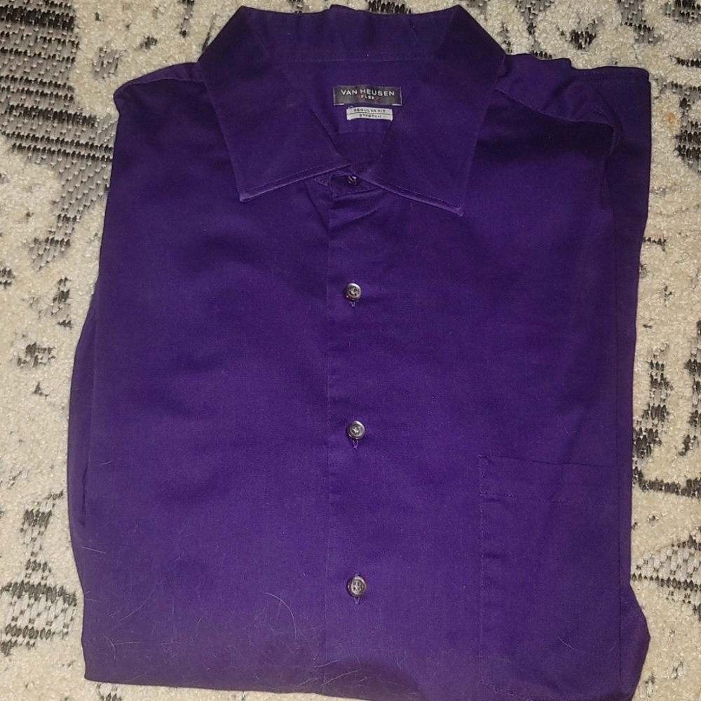 Men's Van Heusen Purple Dress Shirt Size 18.5 34-35 Regular Fit Stretch